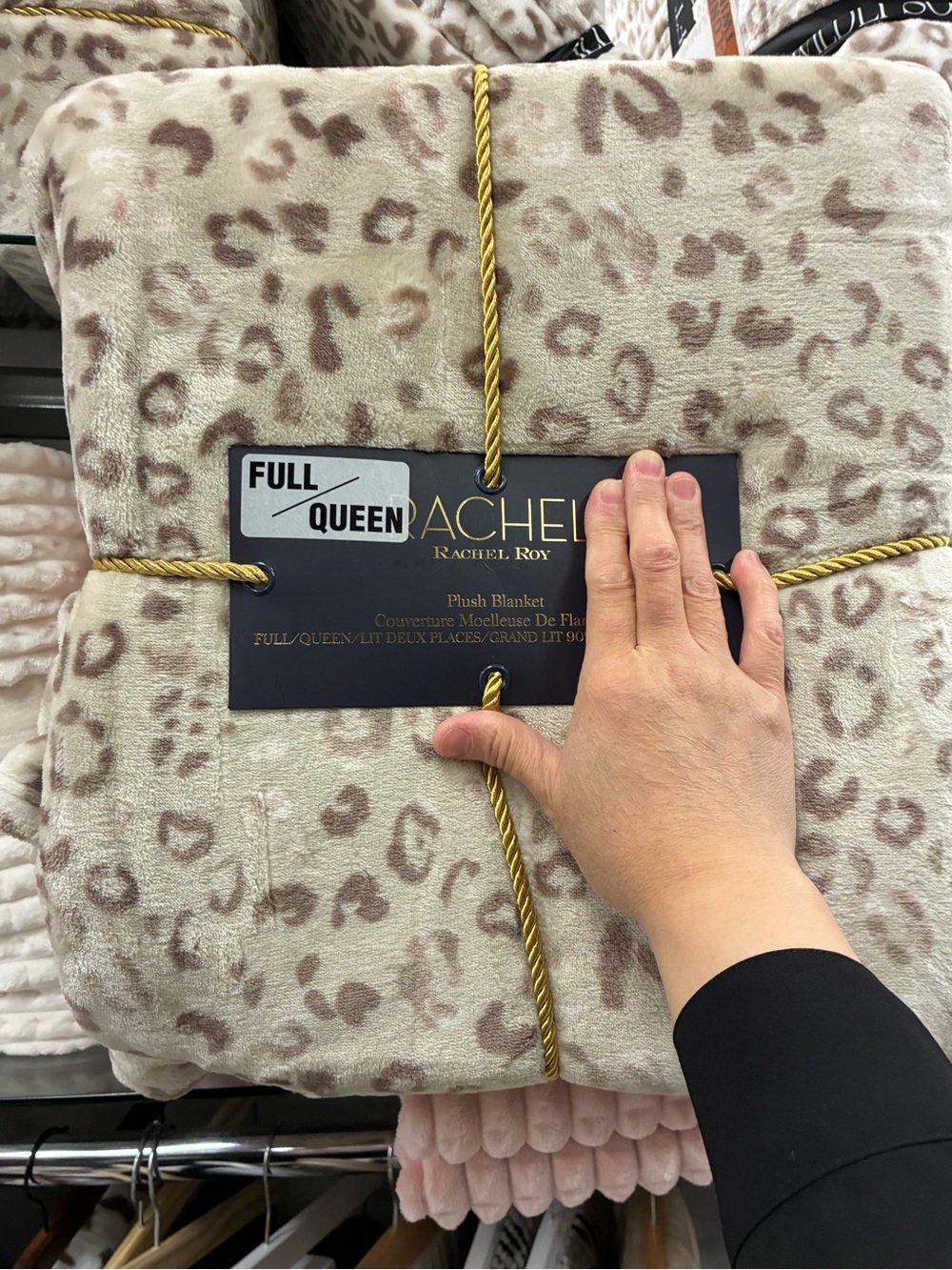 RACHEL Rachel Roy Beige and Brown Leopard Plush Throw Blanket
